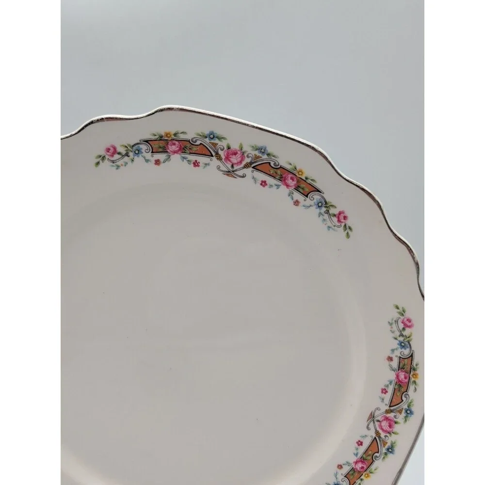 Beautiful W S George Lido Dinner Plate White Scalloped With Silver Rim 1940’s